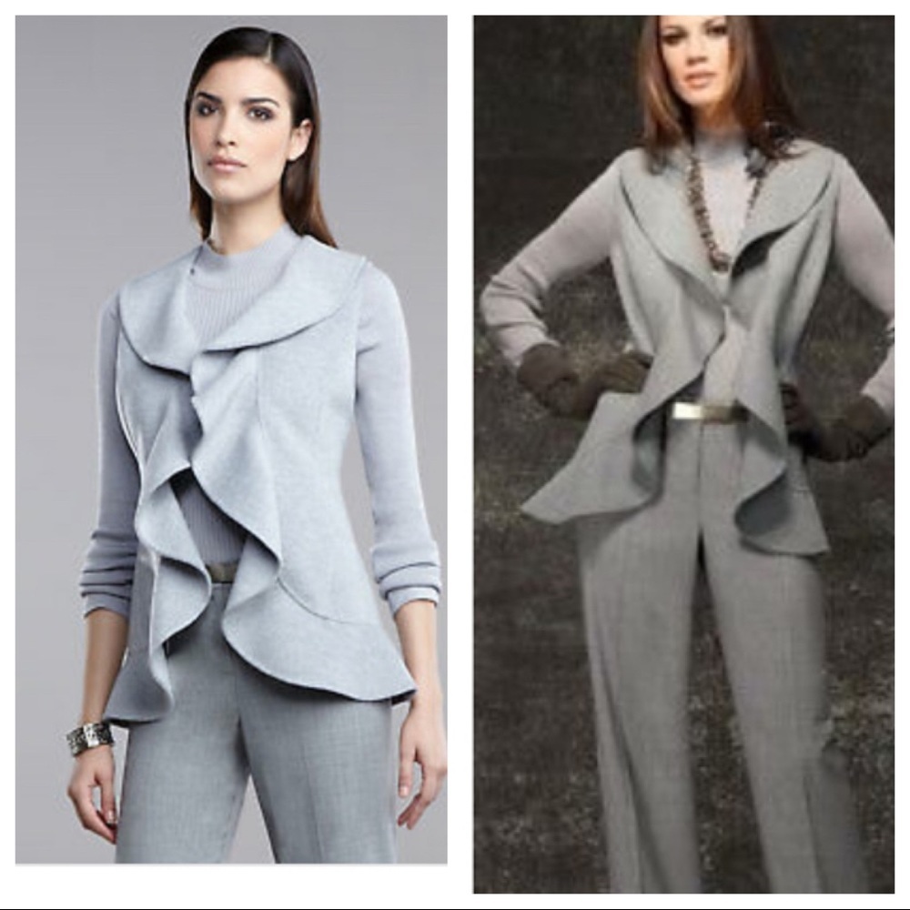 ST. JOHN – Gorgeous Gray Angora Cashmere Ruffle Vest